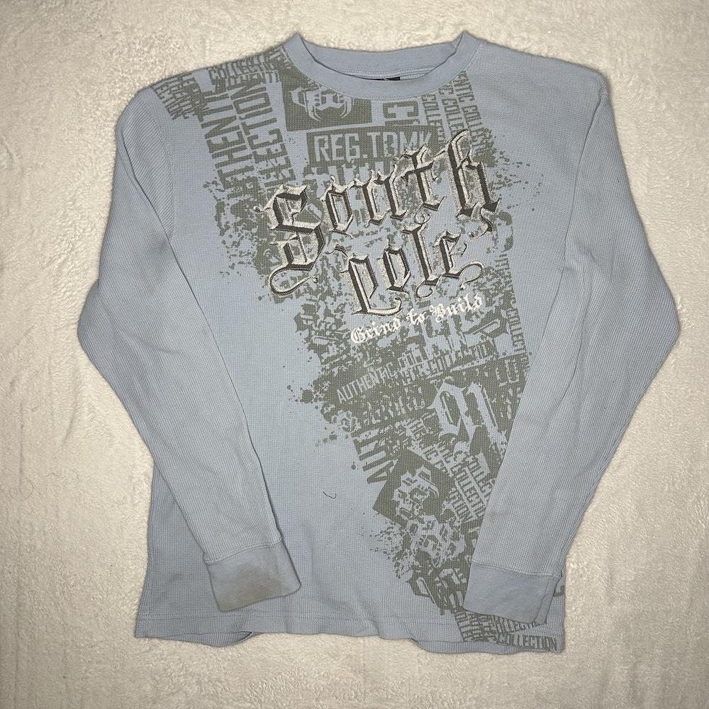 VTG Southpole Grind to Build Thermal Shirt XL Blue Waffle Knit Y2K Streetwear